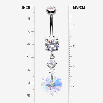 Detail View 1 of Iridescent Sparkle Heart Lumi Belly Button Ring-Clear Gem/Aurora Borealis